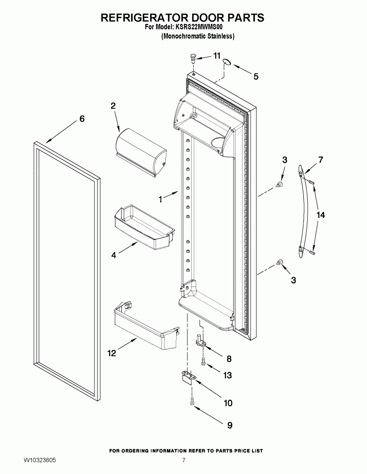 REFRIGERATOR DOOR PARTS Diagram and Parts List for KSRS22MWMS00  KitchenAid Refrigerator