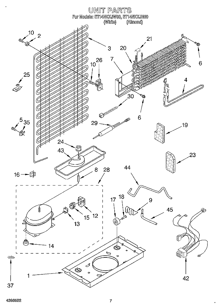 UNIT Diagram and Parts List for ET14NKXJN00  Whirlpool Refrigerator