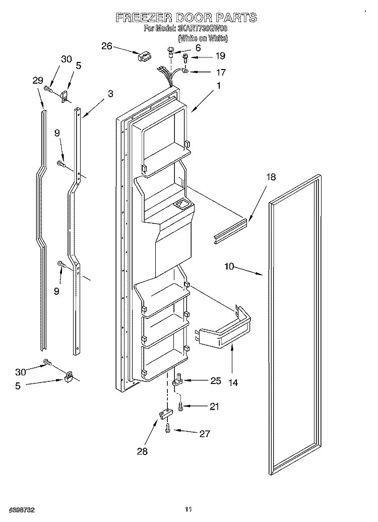 FREEZER DOOR Diagram and Parts List for 3KART730GW00  Whirlpool Refrigerator