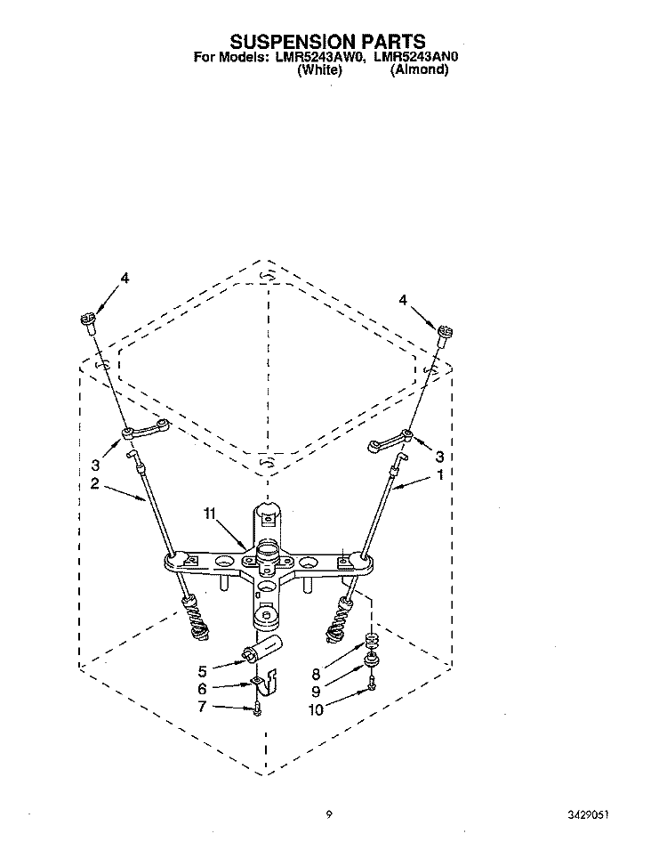 SUSPENSION Diagram and Parts List for LMR5243AW0  Whirlpool Washer