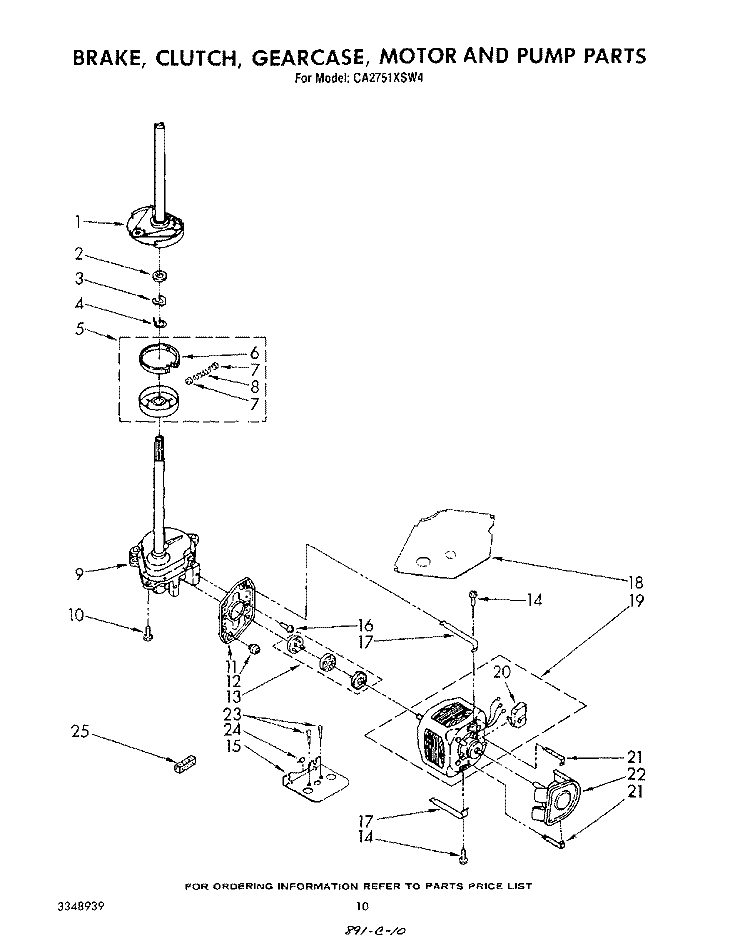 BRAKE, CLUTCH, GEARCASE, MOTOR AND PUMP Diagram and Parts List for CA2751XSW4  Whirlpool Washer