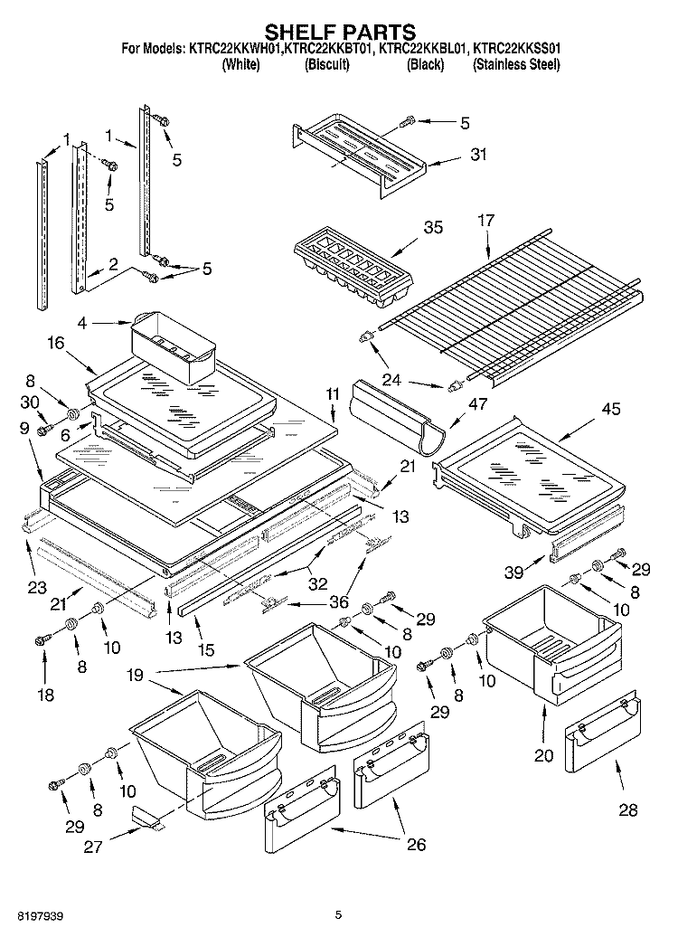 SHELF Diagram and Parts List for KTRC22KKBT01  KitchenAid Refrigerator