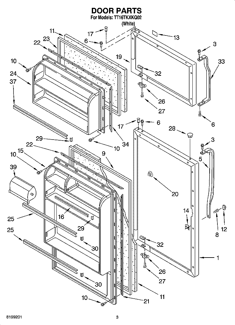 DOOR PARTS Diagram and Parts List for TT16TKXKQ02  Estate Refrigerator