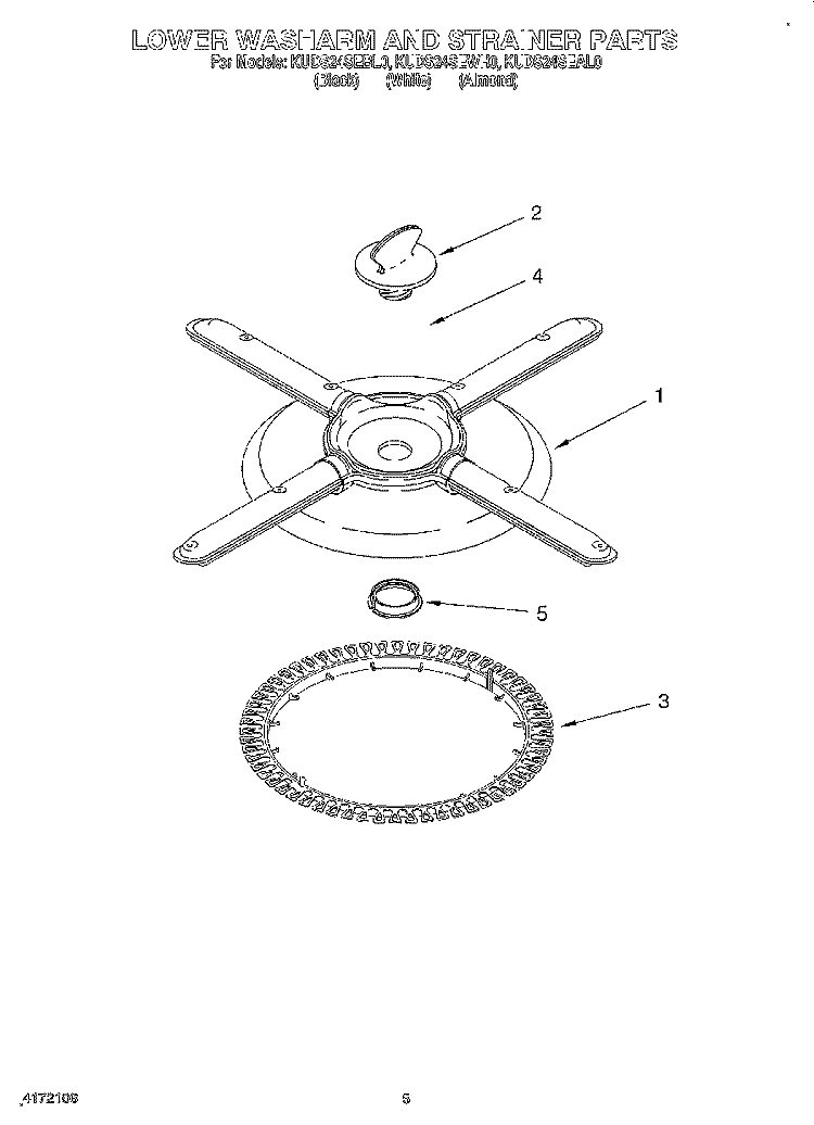 LOWER WASHARM AND STRAINER Diagram and Parts List for KUDS24SEAL0  KitchenAid Dishwasher