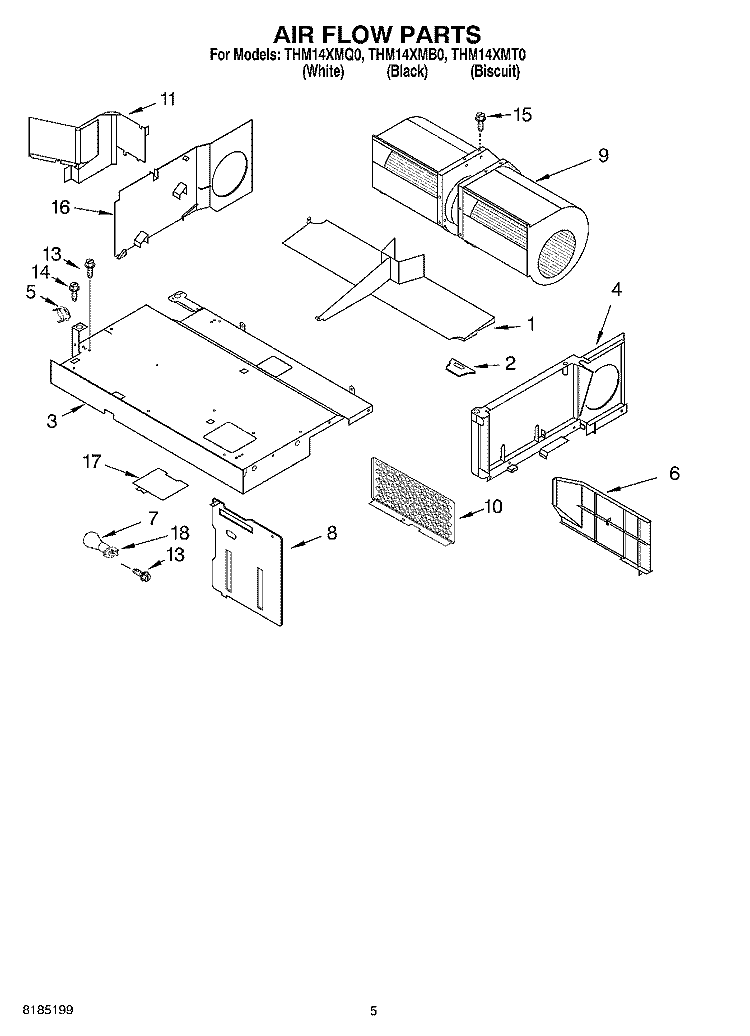 AIR FLOW PARTS Diagram and Parts List for THM14XMQ0  Whirlpool Microwave