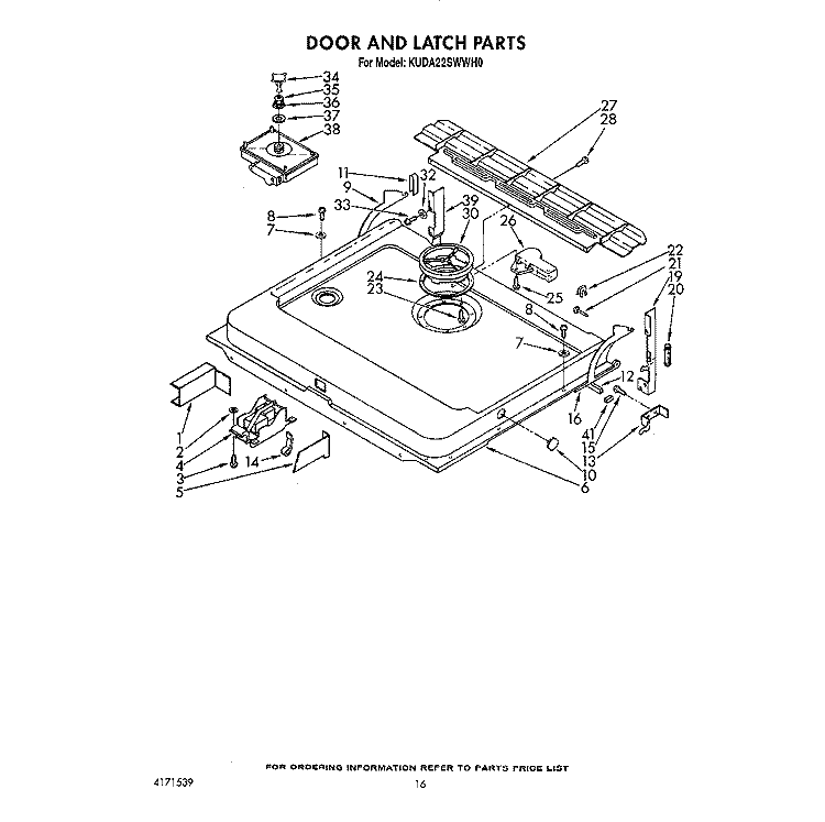 DOOR AND LATCH Diagram and Parts List for KUDA22SWWH0  KitchenAid Dishwasher
