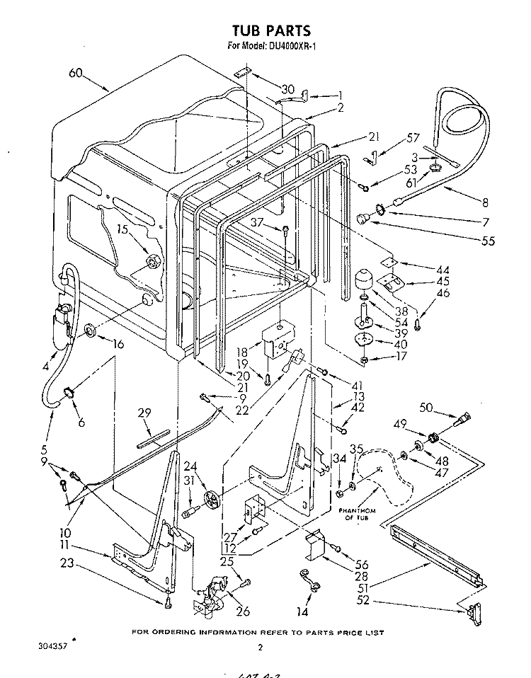 TUB , LITERATURE AND OPTIONAL Diagram and Parts List for DU4000XR1  Whirlpool Dishwasher