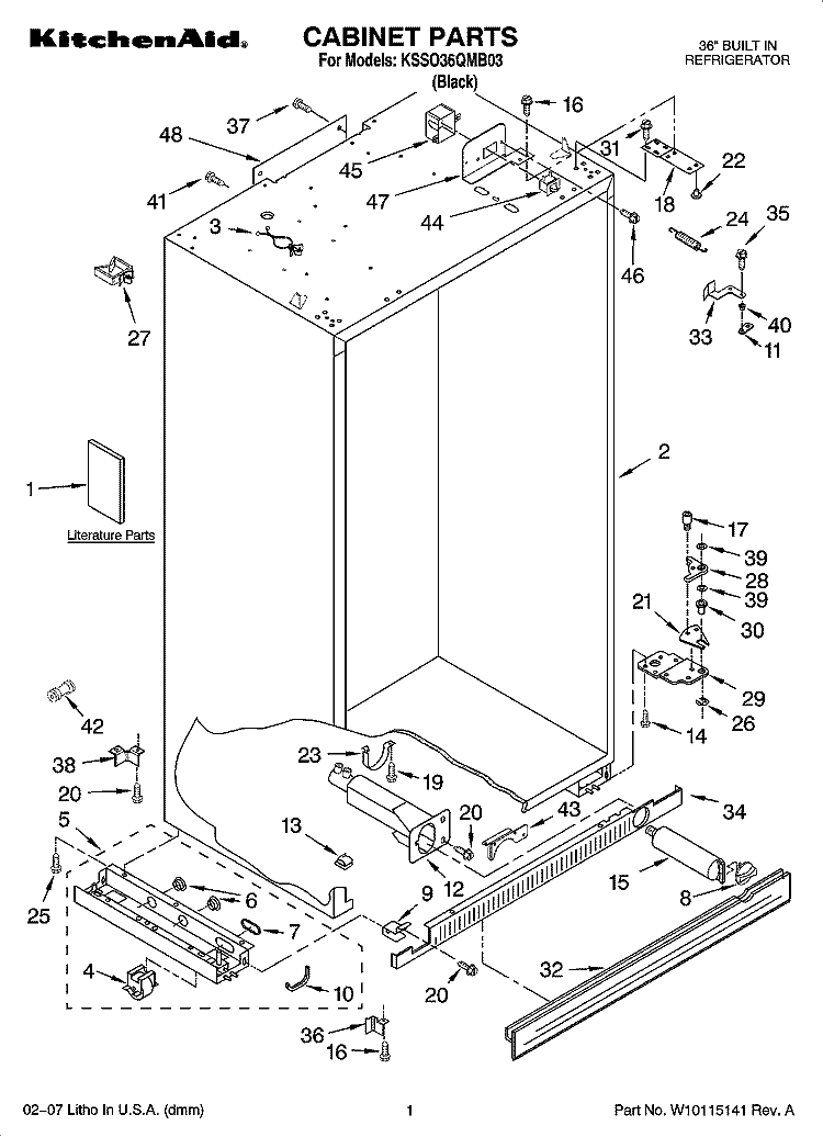 CABINET PARTS Diagram and Parts List for KSSO36QMB03  KitchenAid Refrigerator