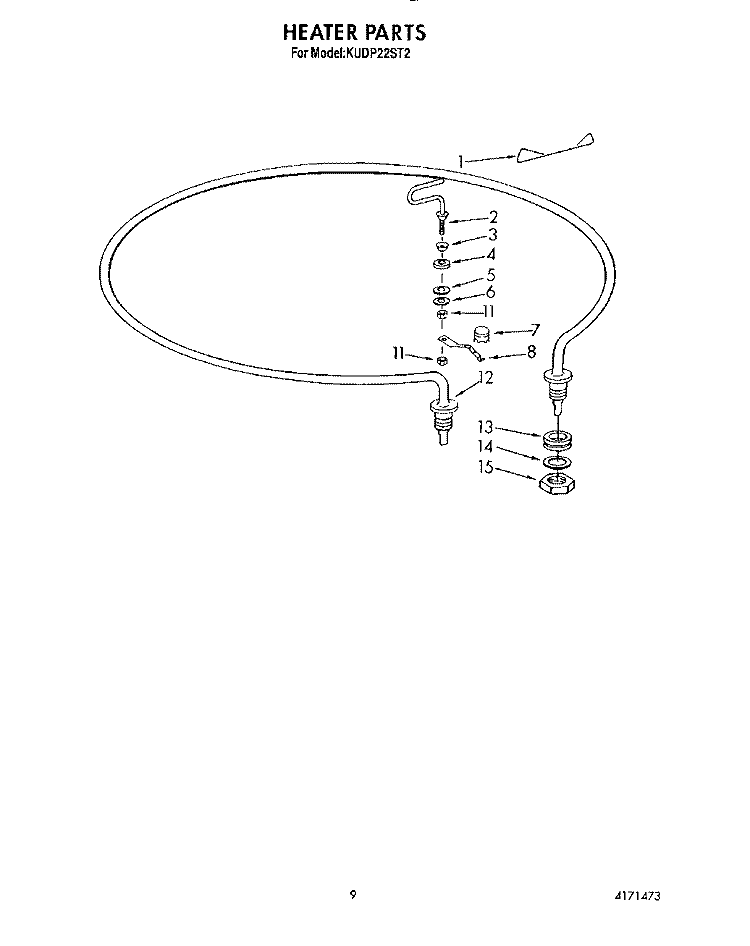HEATER Diagram and Parts List for KUDP22ST2  KitchenAid Dishwasher