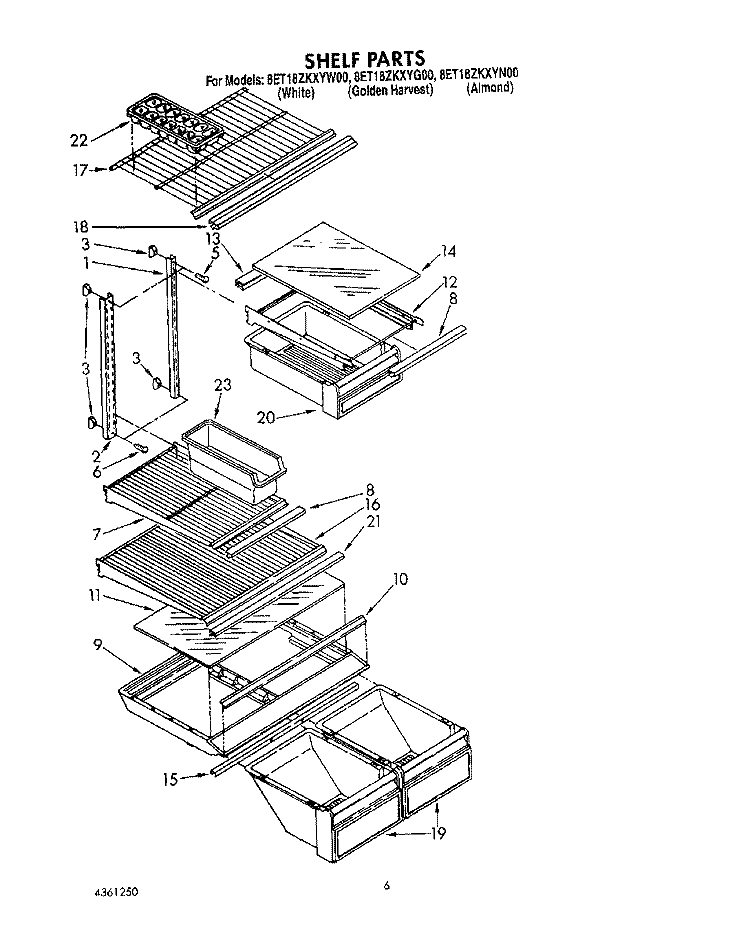 SHELF Diagram and Parts List for 8ET18ZKXYG00  Whirlpool Refrigerator