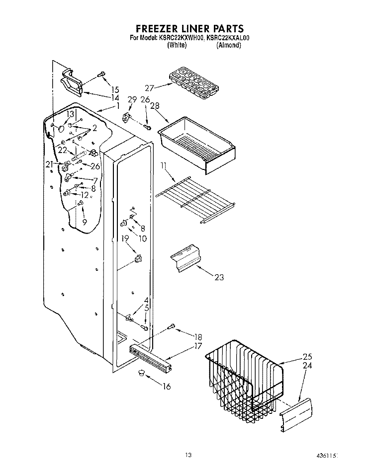 FREEZER LINER Diagram and Parts List for KSRC22KXAL00  KitchenAid Refrigerator