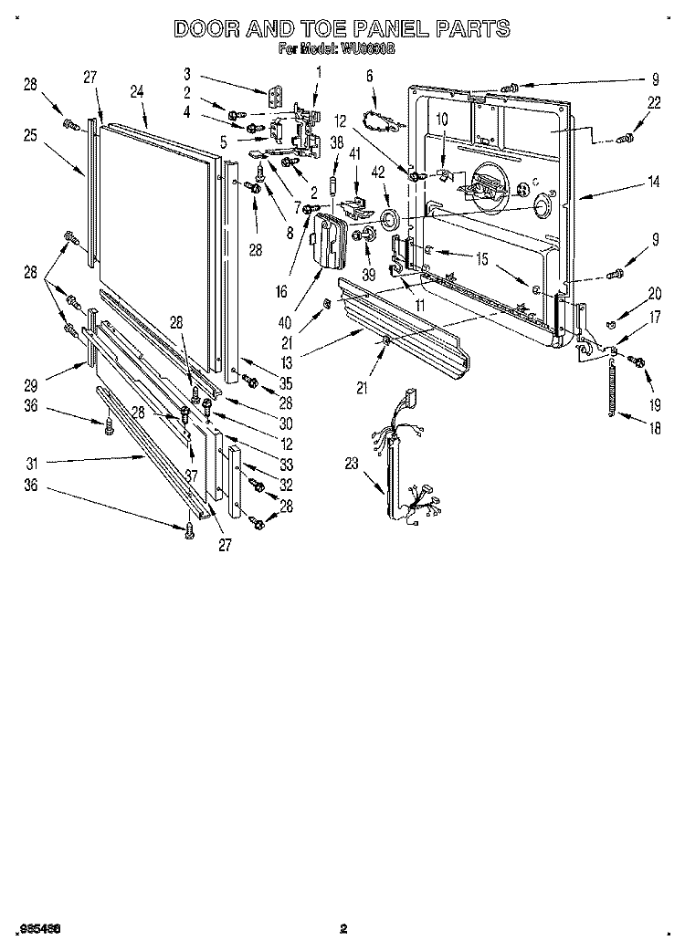 DOOR AND TOE PANEL Diagram and Parts List for WU0800B  Roper Dishwasher