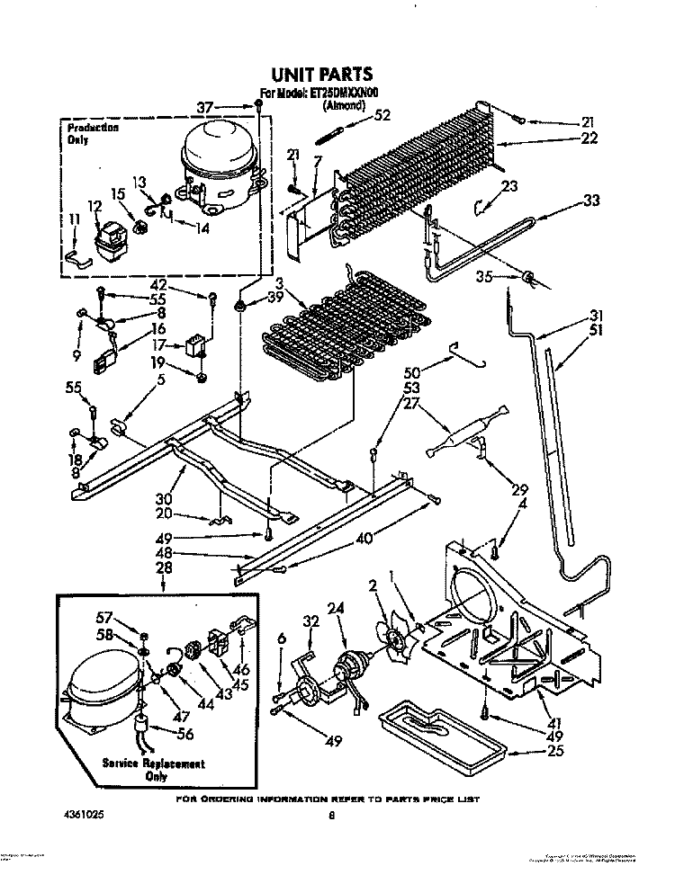 UNIT Diagram and Parts List for ET25DMXXN00  Whirlpool Refrigerator
