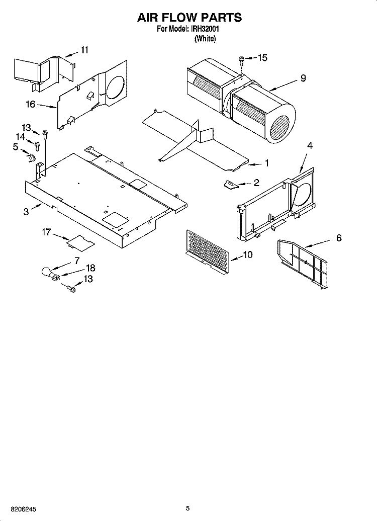 AIR FLOW PARTS Diagram and Parts List for IRH32001  Inglis Microwave
