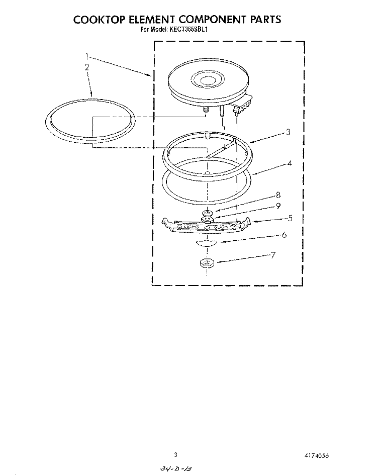 SECTION Diagram and Parts List for KECT365SBL1  KitchenAid Cooktop
