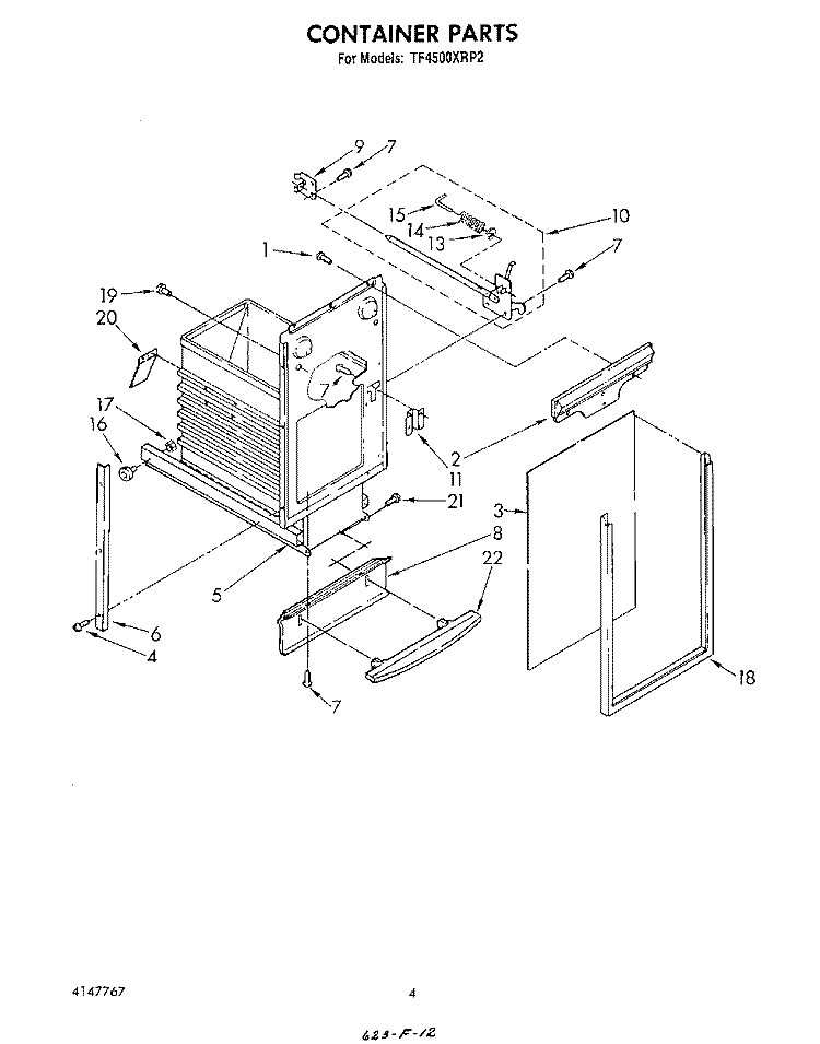 CONTAINER Diagram and Parts List for TF4500XRP2  Whirlpool Trash Compactor