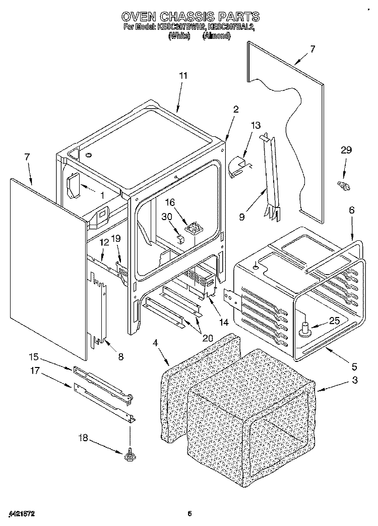OVEN CHASSIS Diagram and Parts List for KESC307BAL2  KitchenAid Range