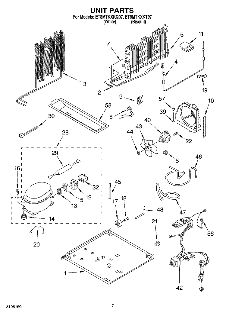 UNIT Diagram and Parts List for ET8MTKXKT07  Whirlpool Refrigerator