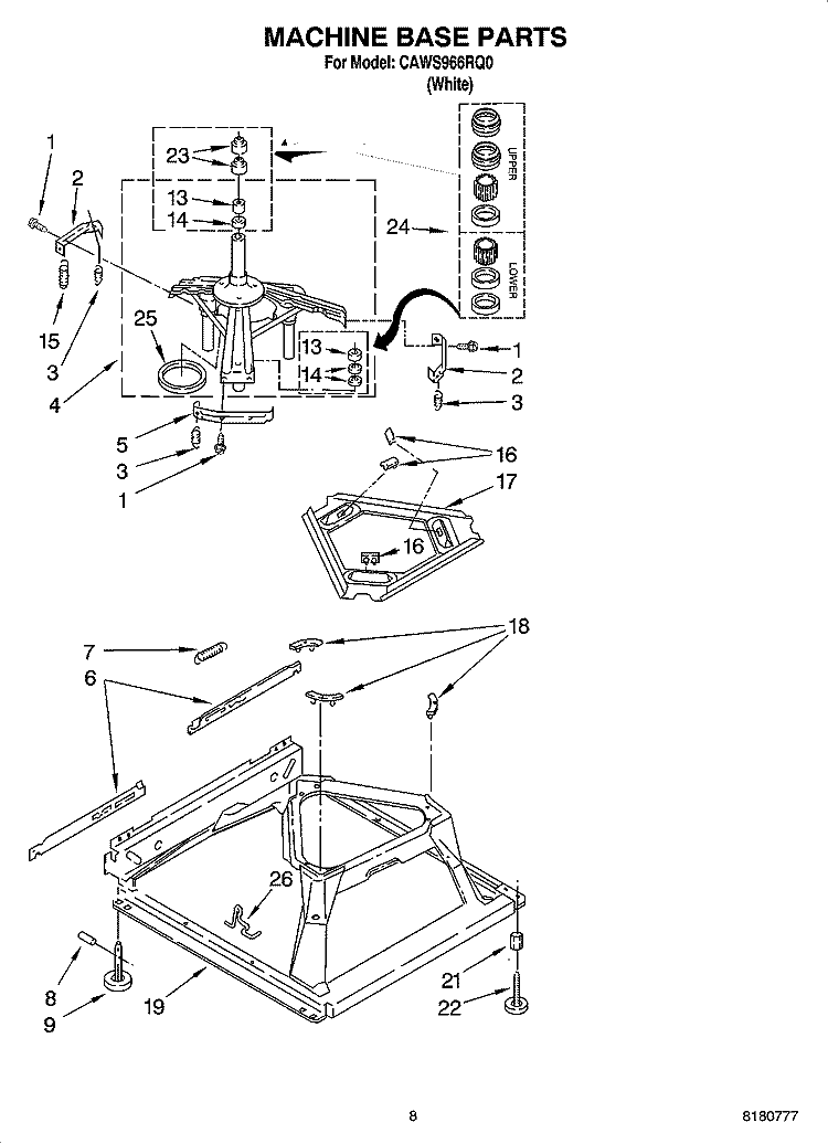 MACHINE BASE PARTS Diagram and Parts List for CAWS966RQ0  Crosley Washer