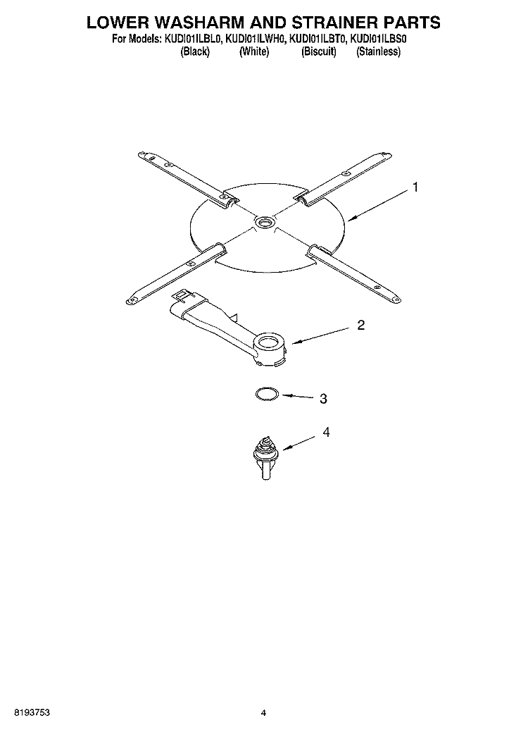 LOWER WASHARM AND STRAINER Diagram and Parts List for KUDI01ILSS0  Whirlpool Dishwasher
