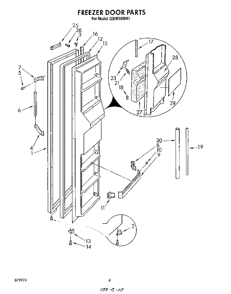 FREEZER DOOR Diagram and Parts List for GSIW36WH1  Roper Refrigerator