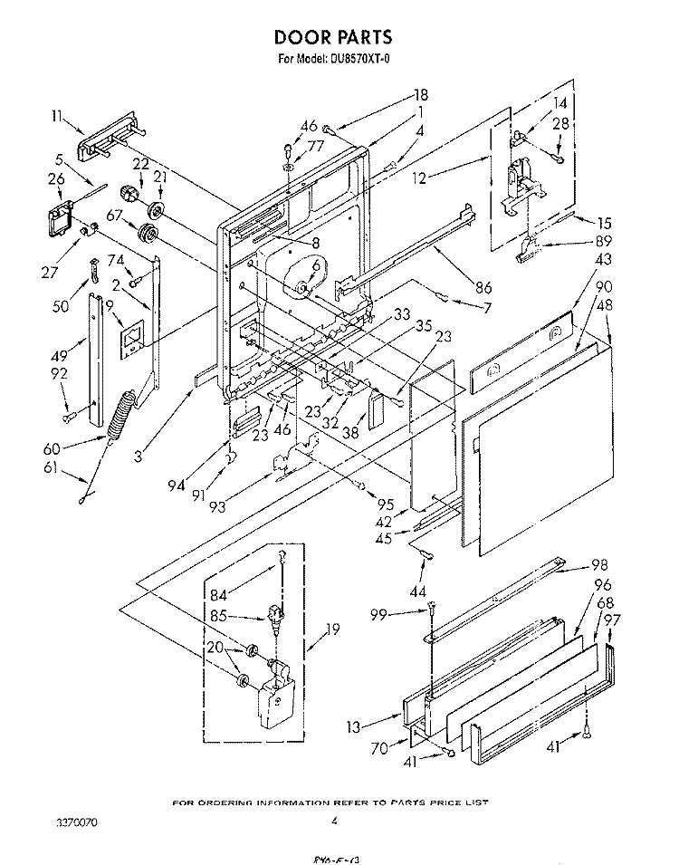 DOOR Diagram and Parts List for DU8570XT0  Whirlpool Dishwasher