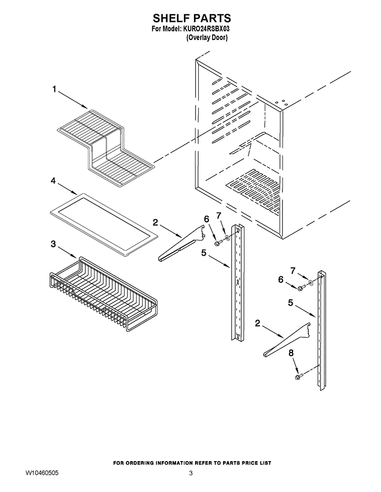SHELF PARTS Diagram and Parts List for KURO24RSBX03  KitchenAid Refrigerator