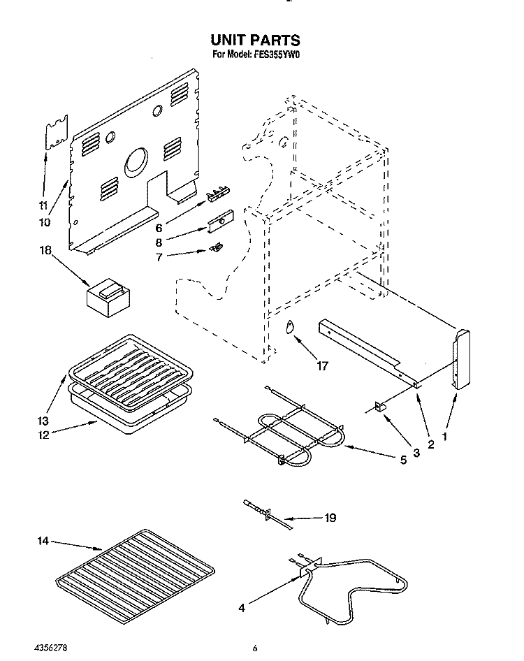 UNIT, LIT/OPTIONAL Diagram and Parts List for FES355YW0  Roper Range