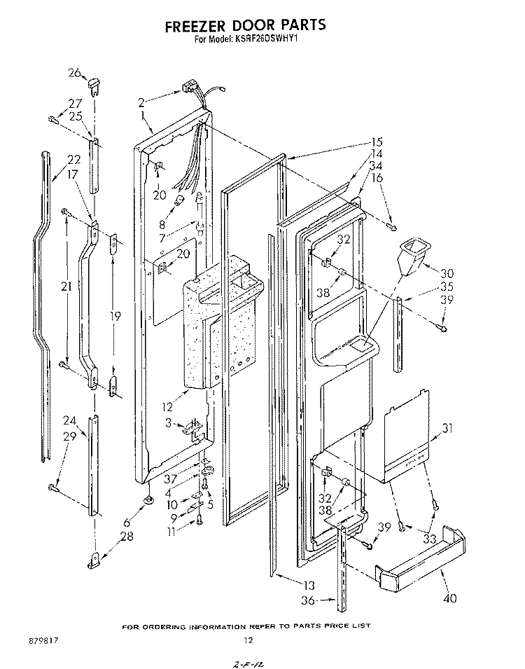 FREEZER DOOR Diagram and Parts List for KSRF26DSWHY1  KitchenAid Refrigerator