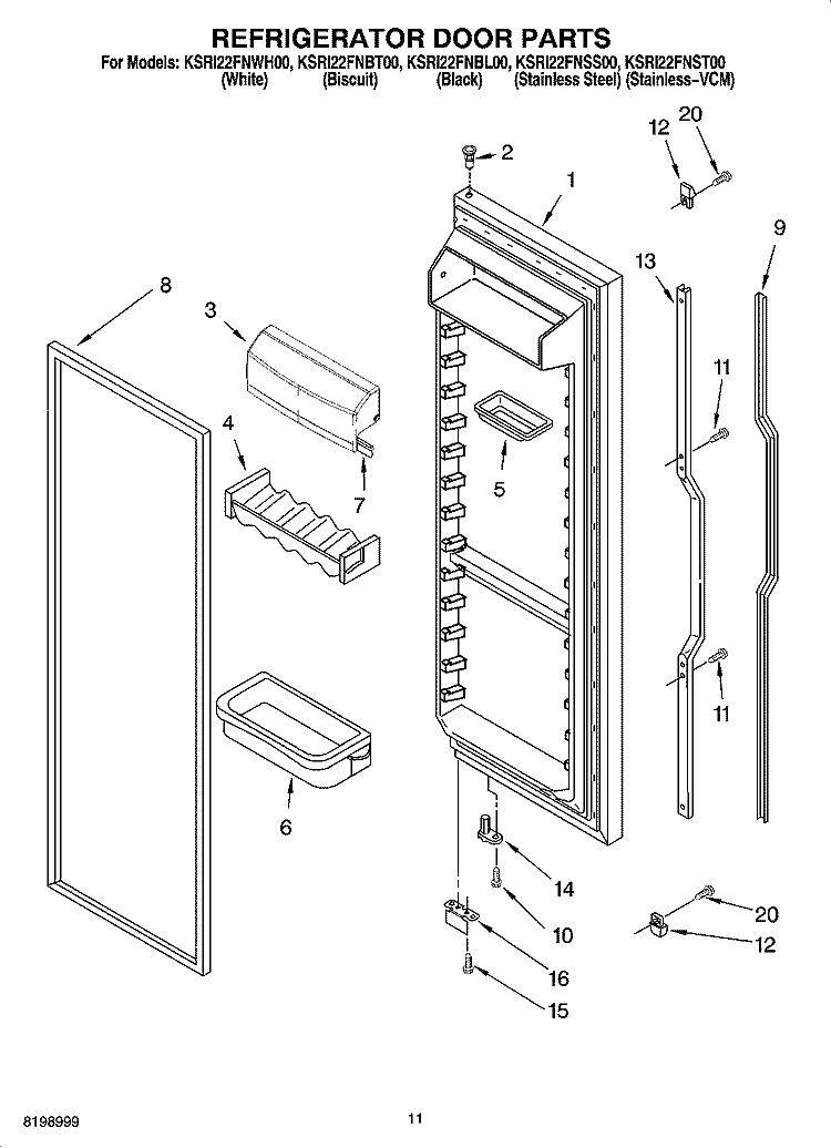 REFRIGERATOR DOOR PARTS Diagram and Parts List for KSRI22FNSS00  KitchenAid Refrigerator