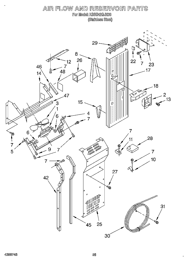 AIR FLOW AND RESERVOIR Diagram and Parts List for KSSS42QJX00  KitchenAid Refrigerator