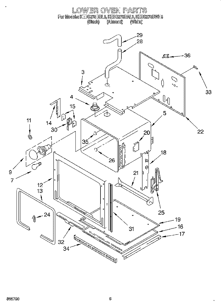 LOWER OVEN Diagram and Parts List for KEBS278BBL3  KitchenAid Wall Oven