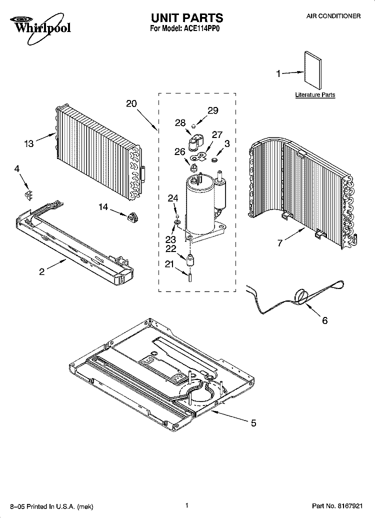 UNIT PARTS Diagram and Parts List for ACE114PP0  Whirlpool Air Conditioner