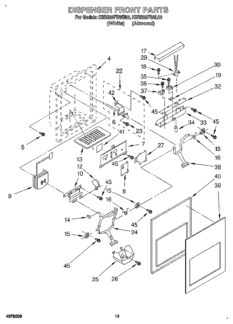 DISPENSER FRONT Diagram and Parts List for KSRS25FBAL00  KitchenAid Refrigerator