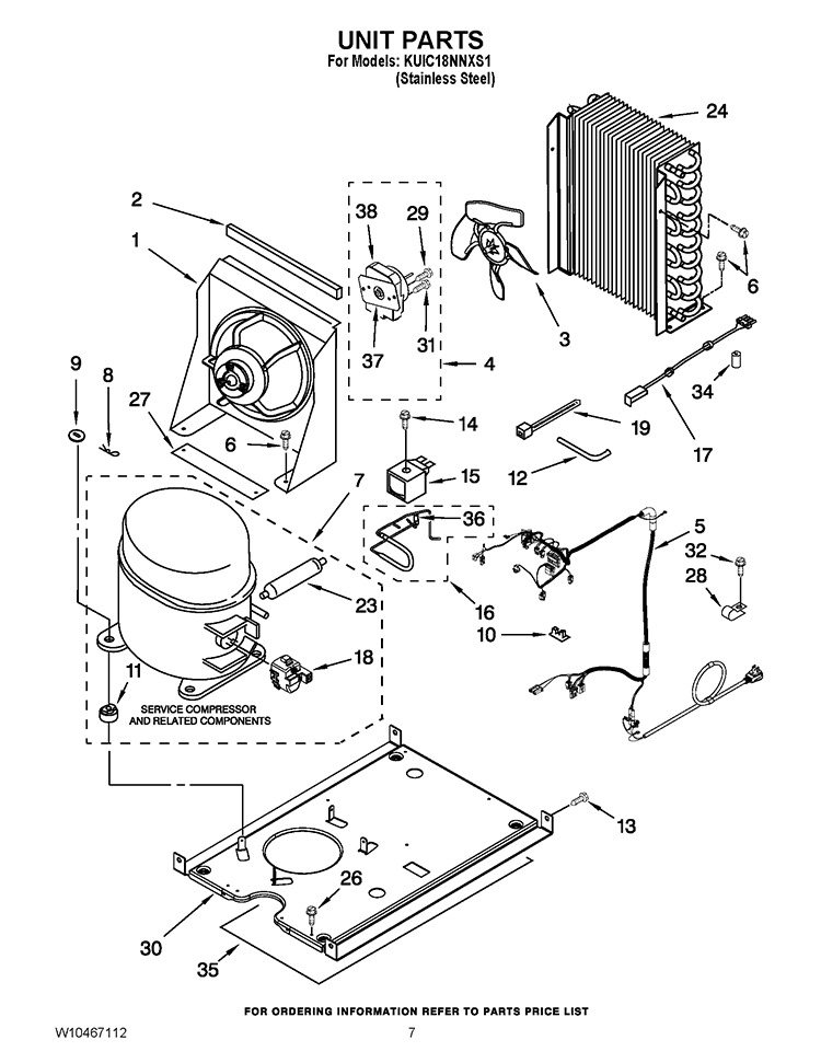 UNIT PARTS Diagram and Parts List for KUIC18NNXS1  KitchenAid Ice Maker