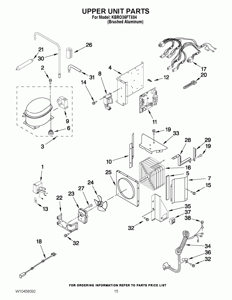 UPPER UNIT PARTS Diagram and Parts List for KBRO36FTX04  KitchenAid Refrigerator