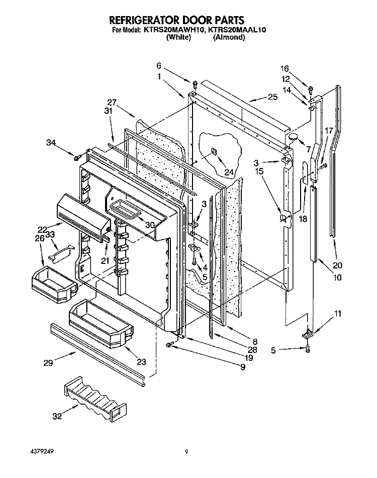 REFRIGERATOR DOOR Diagram and Parts List for KTRS20MAAL10  KitchenAid Refrigerator