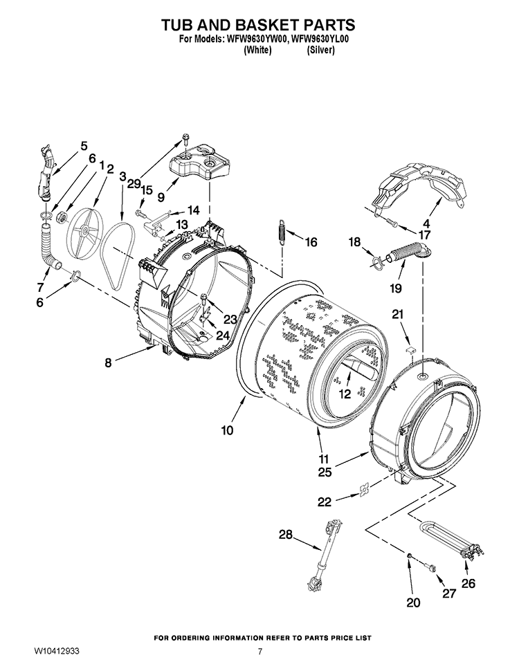 TUB AND BASKET PARTS Diagram and Parts List for WFW9630YL00  Whirlpool Washer