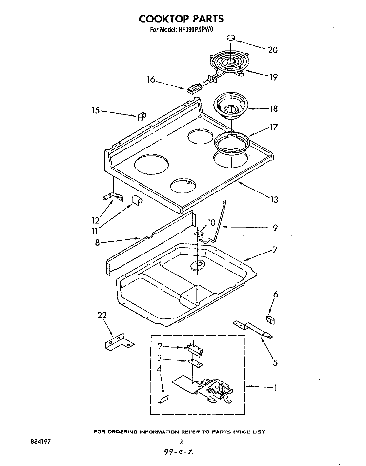 COOK TOP Diagram and Parts List for RF390PXPW0  Whirlpool Range