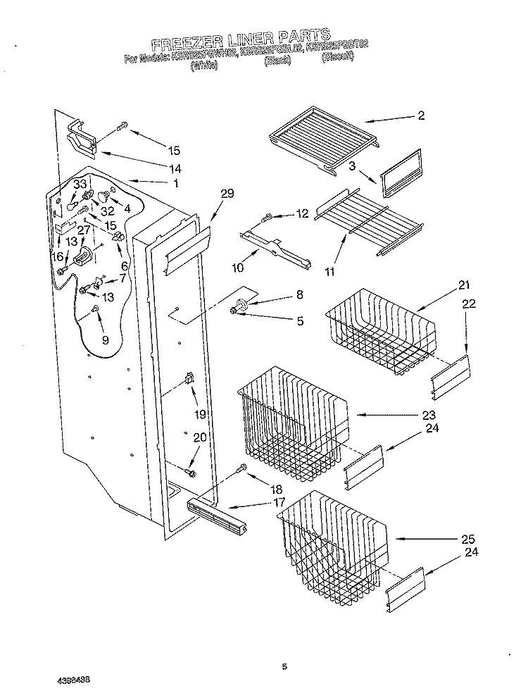 FREEZER LINER Diagram and Parts List for KSRS25FGBL02  KitchenAid Refrigerator
