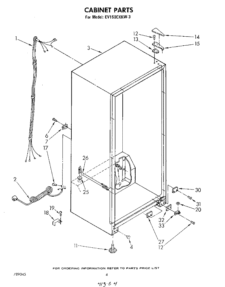 CABINET Diagram and Parts List for EV150CXKW3  Whirlpool Freezer