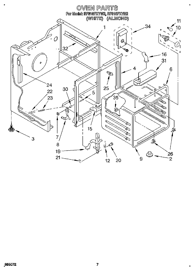 OVEN Diagram and Parts List for RF316PXYN2  Whirlpool Range
