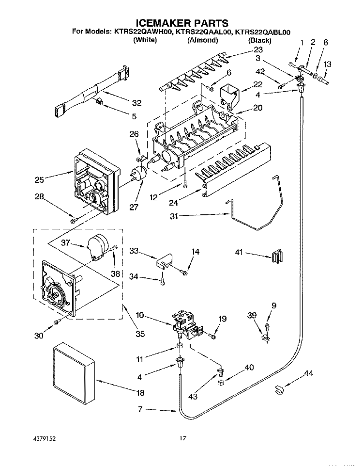ICEMAKER Diagram and Parts List for KTRS22QAWH00  KitchenAid Refrigerator