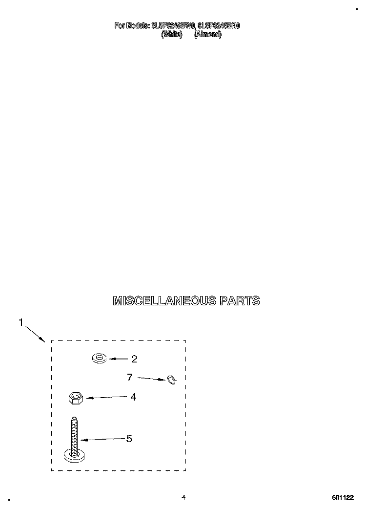 MISCELLANEOUS Diagram and Parts List for 8LSP8245BW0  Whirlpool Washer