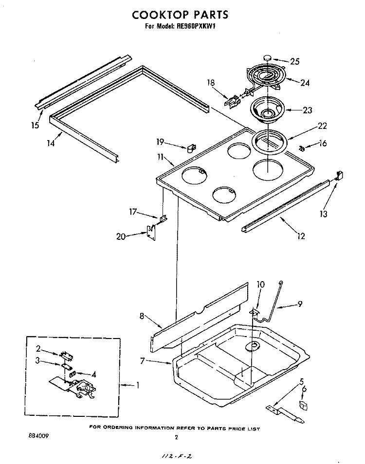 COOKTOP Diagram and Parts List for RE960PXKW1  Whirlpool Range