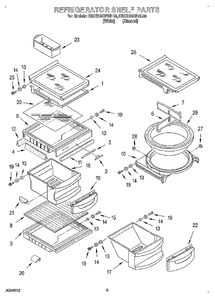 REFRIGERATOR SHELF Diagram and Parts List for KSCS25QFAL00  KitchenAid Refrigerator