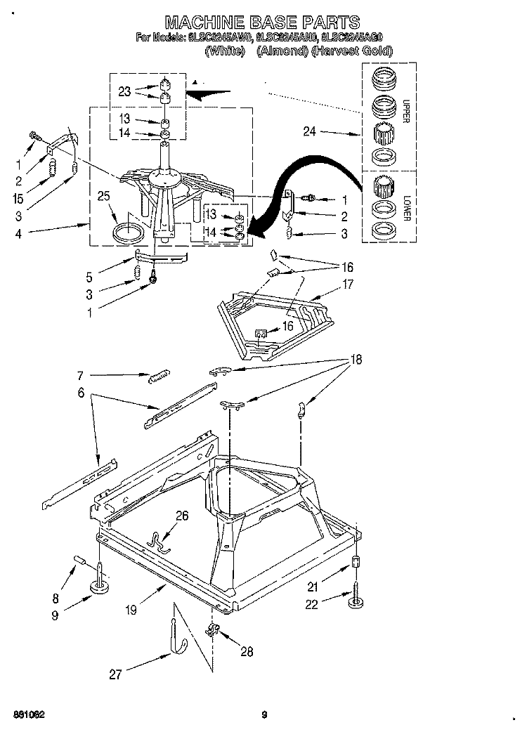 MACHINE BASE Diagram and Parts List for 8LSC8245AW0  Whirlpool Washer