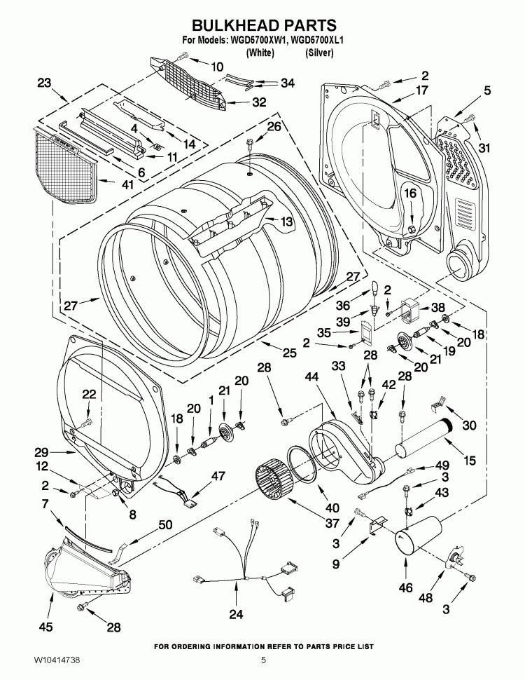BULKHEAD PARTS Diagram and Parts List for WGD5700XW1  Whirlpool Dryer