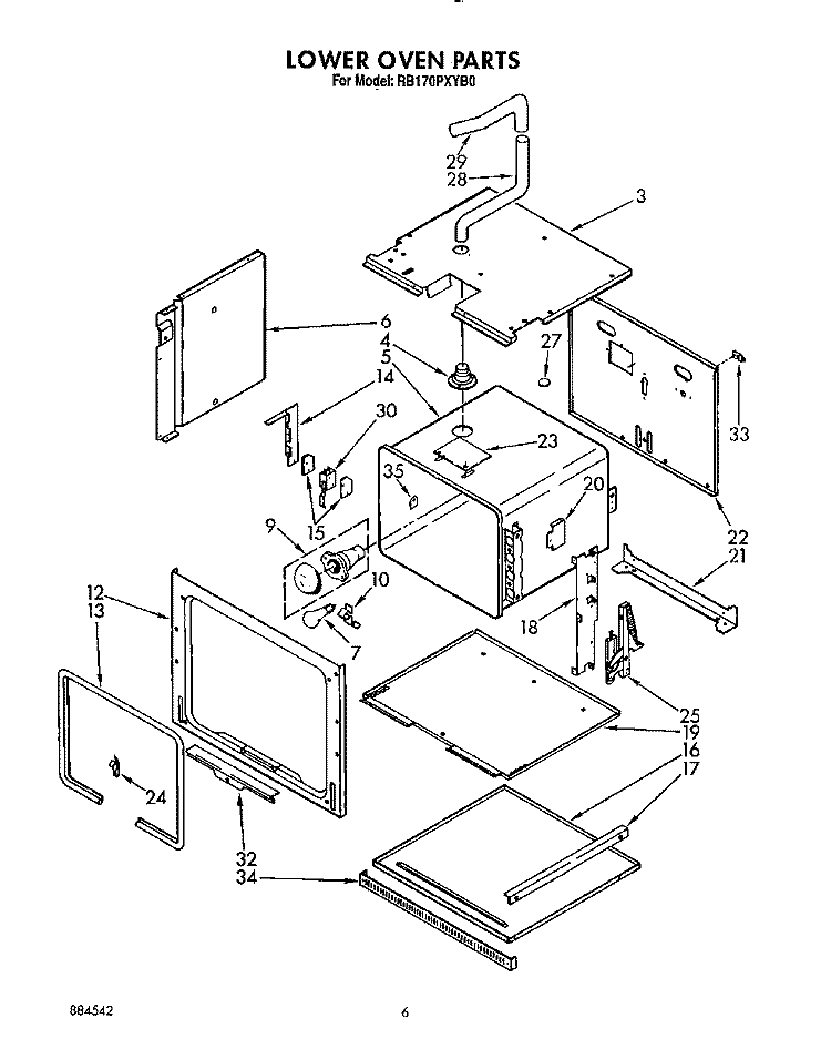 LOWER OVEN Diagram and Parts List for RB170PXYQ0  Whirlpool Wall Oven
