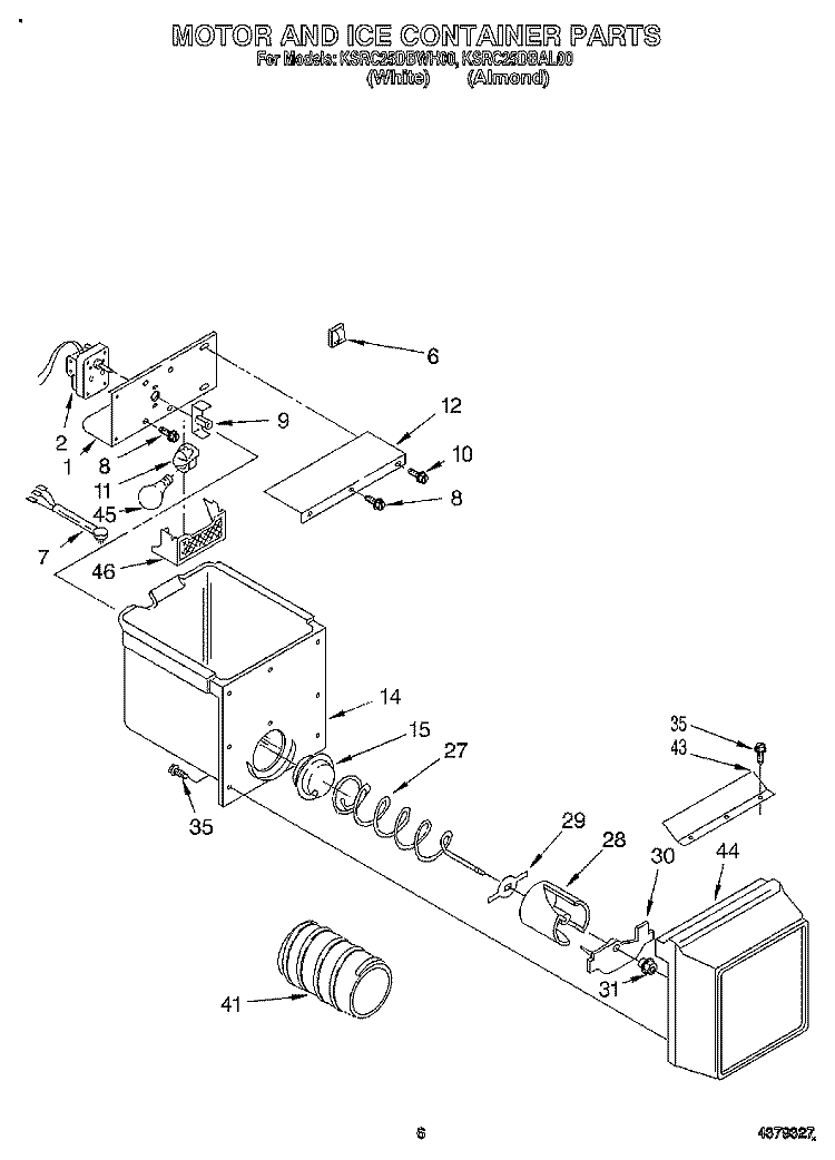 MOTOR AND ICE CONTAINER Diagram and Parts List for KSRC25DBAL00  KitchenAid Refrigerator